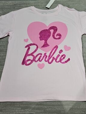 Official Barbie Movie Pink Glitter Script Logo Tee NWT Large